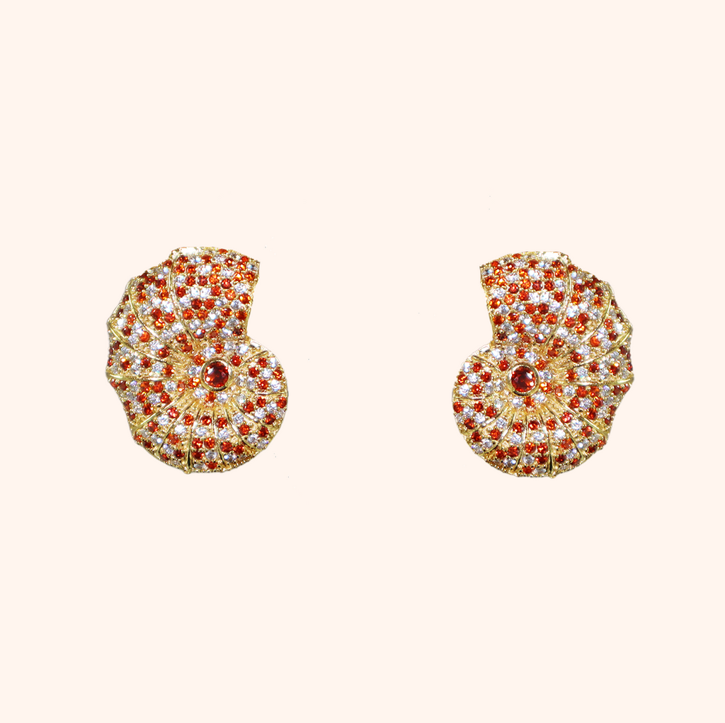 Orange Zircon Shell Earrings