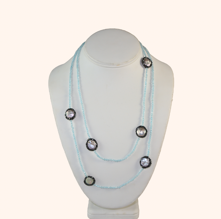 Baby Blue Aqua & Pearl Gemstone Necklace