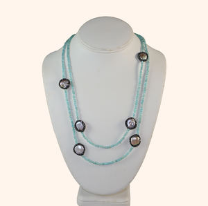 Natural Aqua & Pearl Gemstone Necklace