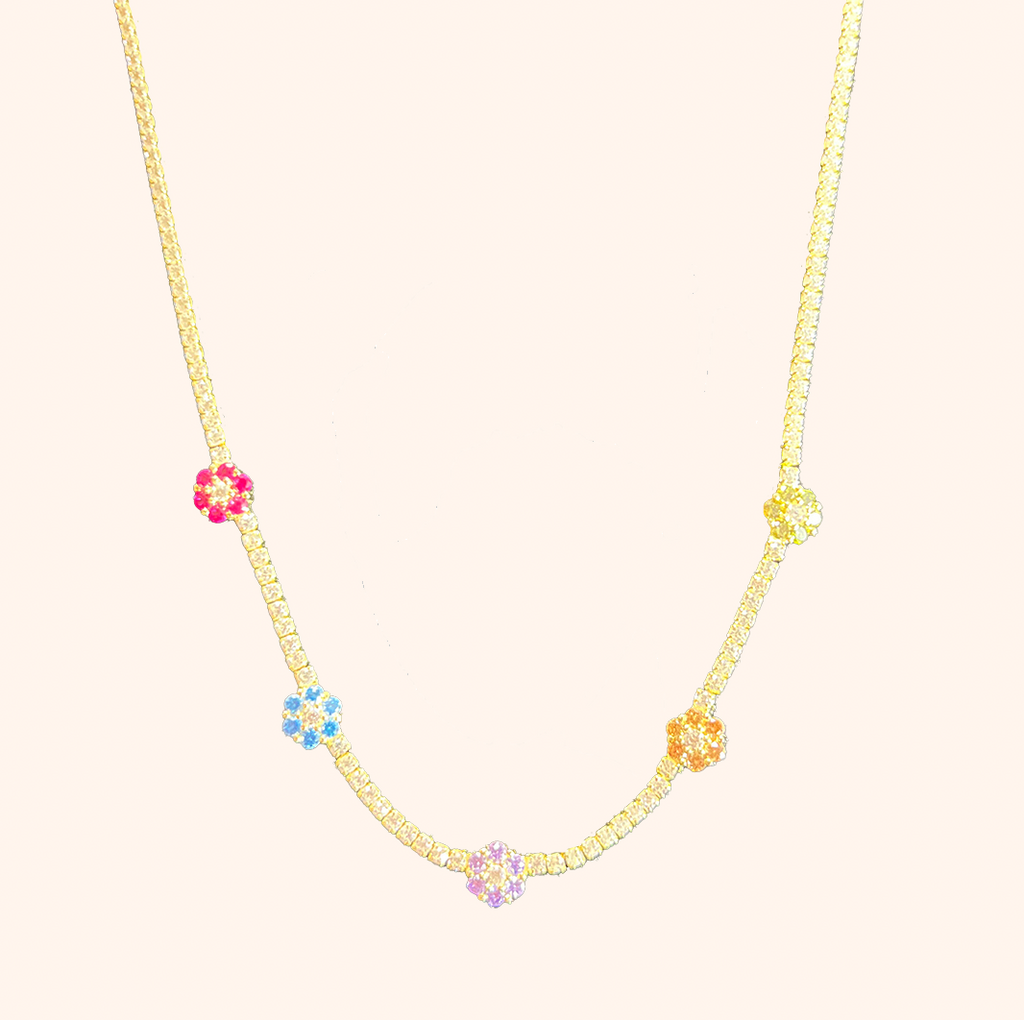 Gold Flower Tennis Necklace