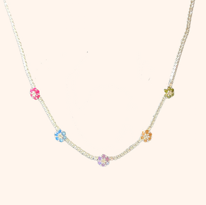 Silver Flower Tennis Necklace