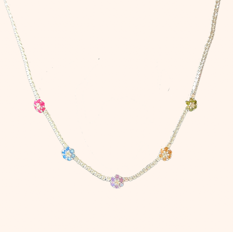 Silver Flower Tennis Necklace
