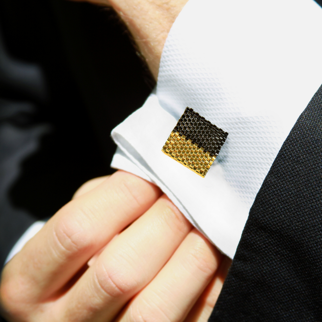 Onyx and Gold Square Cuff Links
