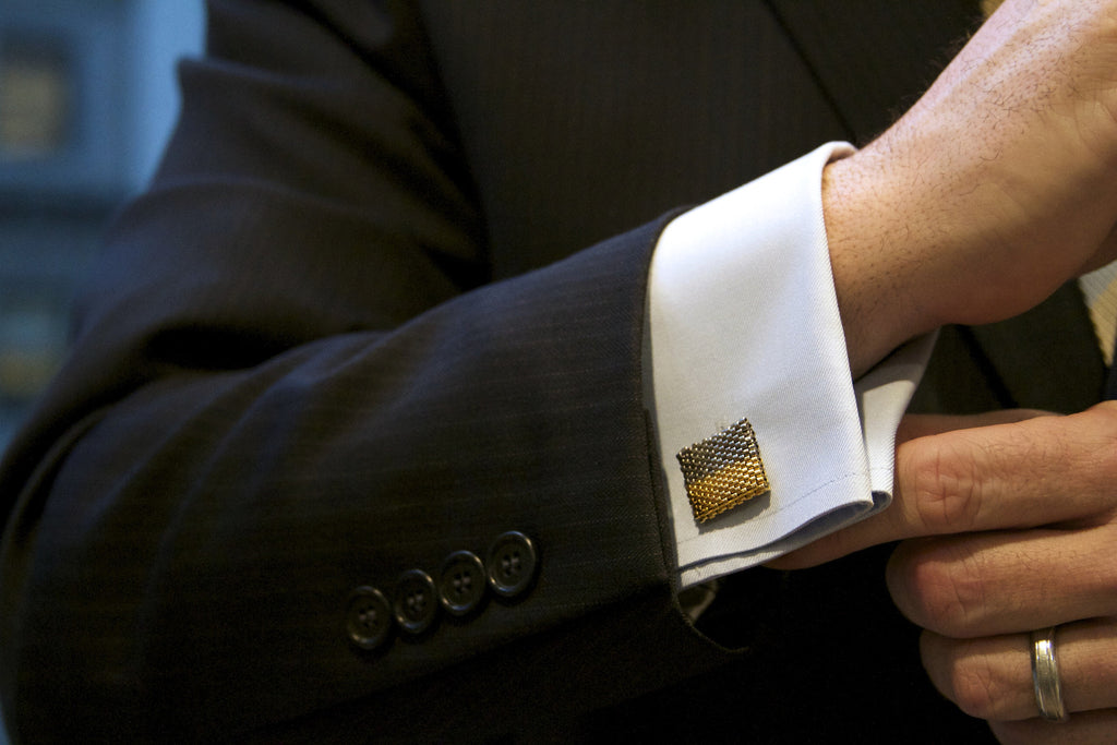 Faith Square Cuff Links in Sterling Silver on model