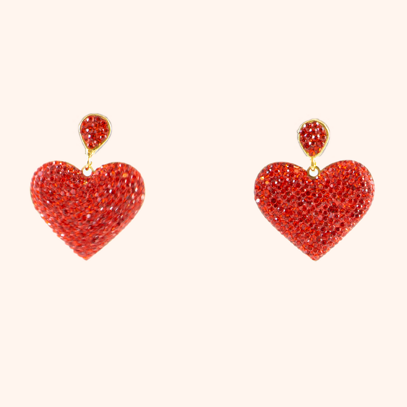 Red Pavé Radiance Heart Earrings