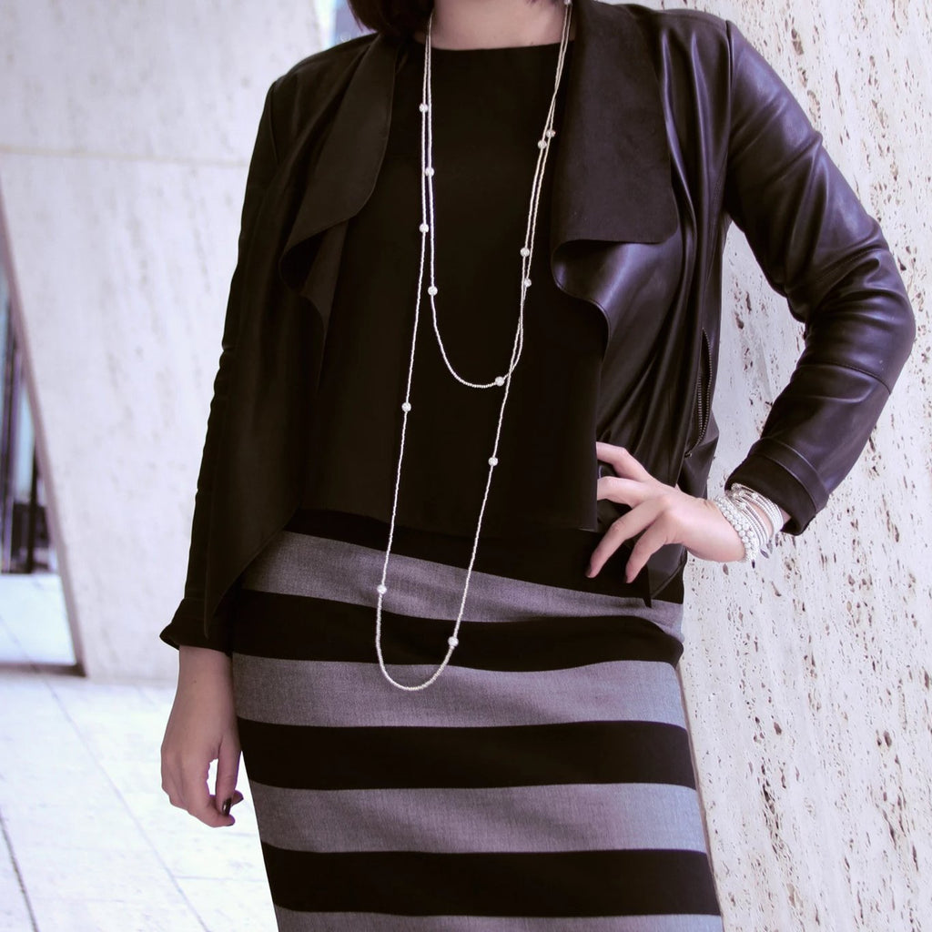 Lux Platinum Black Tie Necklace