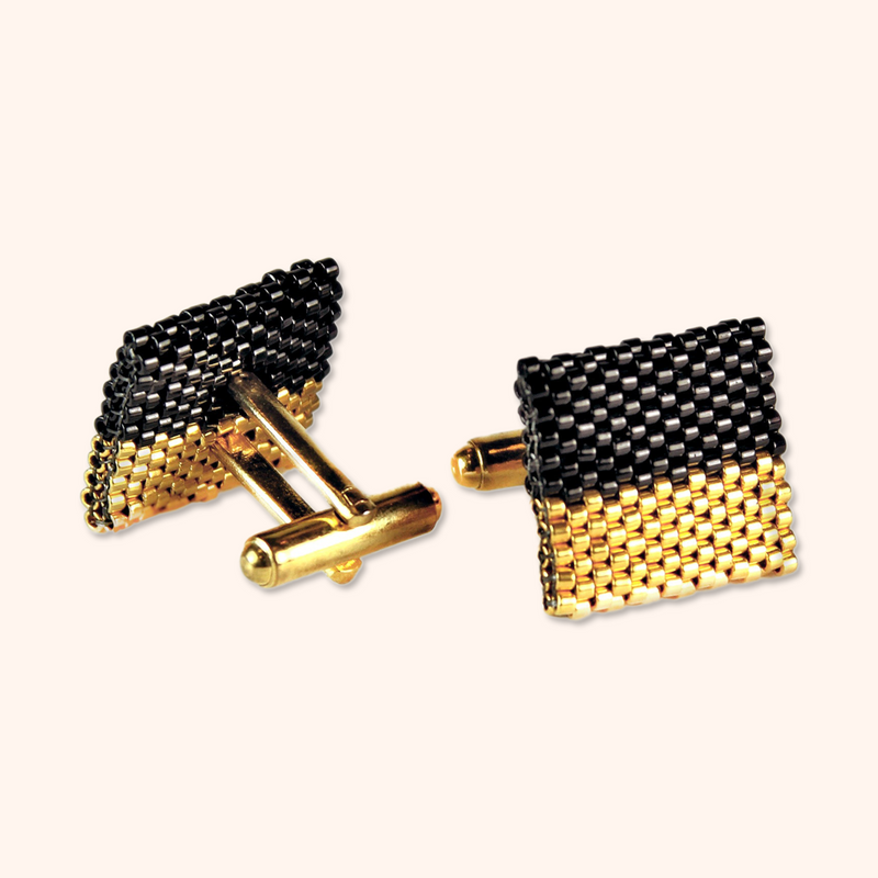 Onyx and Gold Square Cuff Links